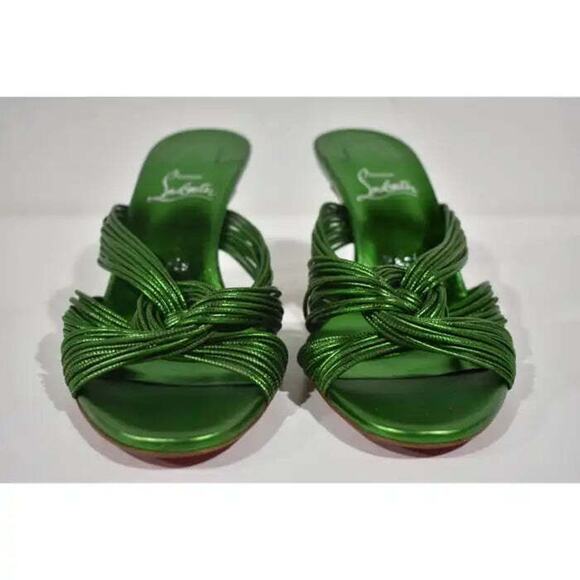 Christian Louboutin Multitaski 70 Green Strap Backless Mule Kitten Heel Pump 39 - Picture 6 of 12